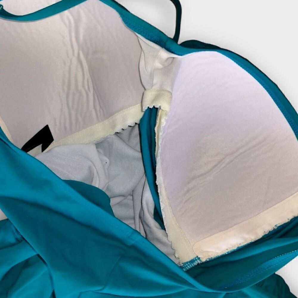 ANA Womens Swimsuit Sz 14 One Piece Turquoise Bra Support Ruched Torso High Legs - Picture 7 of 8